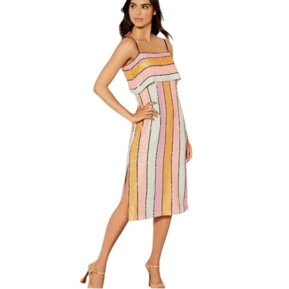 Gianni Bini Dresses & Skirts - NWT Gianni Bini Pink Orange Halston Sequin Stripe Midi Dress Sleeveless.  SZ 6